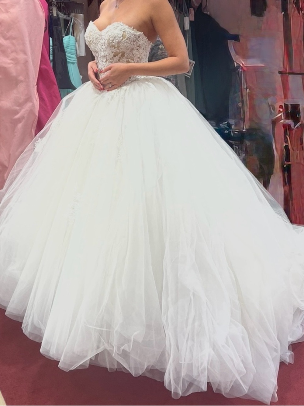 custom made Ivory Off-Shoulder Lace Ball Gown Wedding Dress size 2/4 - Picture 3 of 12